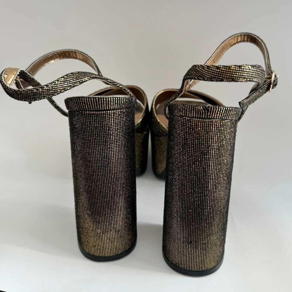 Bronze Ankle Strap Square toe Chunky  Platforms